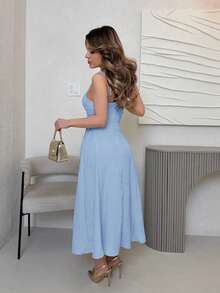 Vestido de mujer con tirantes en X de un solo color - Burdeos - Ver 2