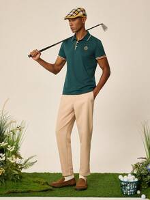 Tonviero Men Solid Color Simple Style Daily Dress Pants For Ceremony - Apricot - View 3