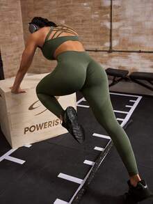 Powerista 女士纯色休闲百搭日常运动文胸 - 墨綠色 - 查看 8