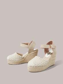Styleloop Giày đế xuồng nữ bằng dây gai dầu, chất liệu đan từ rơm, màu be, kiểu dáng đơn giản, thích hợp cho đi chơi, nghỉ mát, hẹn hò hàng ngày, đi biển, du lịch biển, phong cách thường ngày. - Màu be - Xem 8