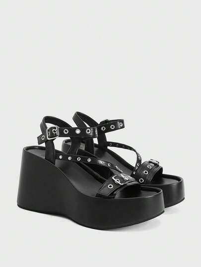 Sugerpunk Women Shose Women's Fashion Platform Wedge Sandals, Spring And Autumn And Summer Punk Style With Buckle, Casual Nightclub Commute Easy Travel Women's Shoes