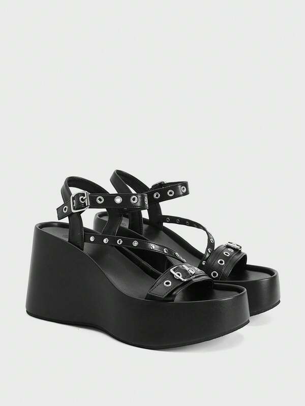 Sugerpunk Women Shose Women's Fashion Platform Wedge Sandals, Spring And Autumn And Summer Punk Style With Buckle, Casual Nightclub Commute Easy Travel Women's Shoes