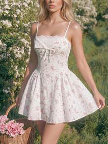 Glamine Charm Đầm chữ A kẻ caro thanh lịch với thiết kế 2 trong 1, đầm mùa hè họa tiết hoa anh đào và hồng, đầm mini chữ A cổ chữ V thêu, đầm in hoa anh đào mùa hè, đầm kiểu búp bê kẻ caro trắng hồng, đầm kẻ sọc hồng, đầm hai dây hồng trắng. - Nhiều màu - Xem 1