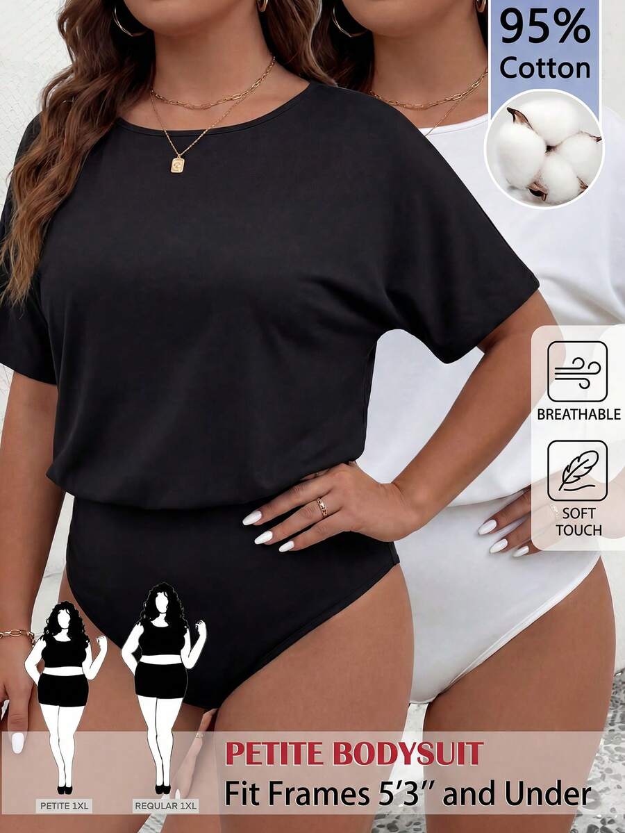 SHEIN PETITE CURVE 大尺碼女款休閒連身衣,黑白配色,秋季,簡約休閒,日常,優雅小巧連身衣適用於日常、派對、婚禮、度假,Y2K風格 - 黑與白 - 查看 1