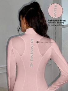 Gameset SHEIN Sport Letter Print Hollow-Out Patchwork Fitted Sports Jacket - Pink - View 4