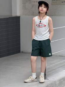 DAZY 大童男孩夏季休閒短直筒短褲 - 墨綠色 - 查看 5