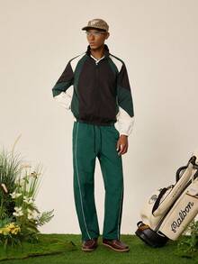 Tonviero Men's Contrast Trim Drawstring Waist Athletic Sweatpants Fall Breathable Sweat Pants Sports - Dark Green - View 5