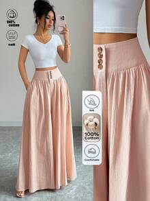 Elenzga Novas Calças Femininas Casuais e Elegantes, Design de Fivela Floral, Pernas Largas Soltas, Tecido de Algodão Macio 100% Rastreável, Calças Rosa Adequadas para o Dia de Ação de Graças, Halloween, Com Bolsos Funcionais e Pernas Largas Fluidas - Rosa chiclete - Visão 5