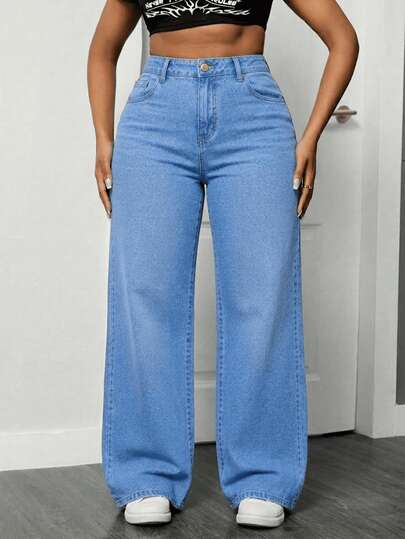 Jeans de Mezclilla Plus Size para mujer Corte Wide Leg