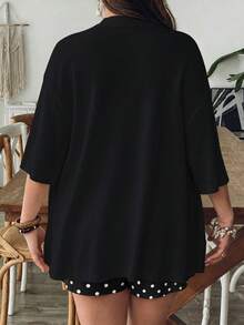 SHEIN VCAY 休闲简约复古树叶图案宽松加大码两件套，适合夏季穿着 - 彩色 - 查看 2