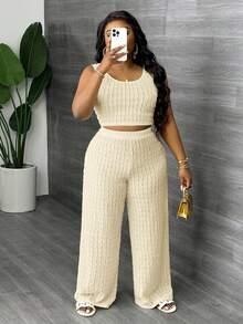 Slaydiva Plus Size Solid White Long Casual Vest And Wide Leg Pants 2 Pieces Set, Spring/Summer - Yellow - View 6