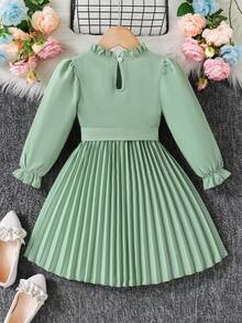 Elladie kids Cô Gái Trẻ Lá sen tỉa tay áo lá sen Váy có thắt lưng - Màu xanh Bạc hà - Xem 2