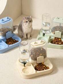 PETSIN 1 ensemble bol à eau et à nourriture pour chat, séparation du sec et du mouillé, matériau en plastique durable, station d'alimentation et d'abreuvement pour animaux de compagnie, facile à nettoyer, convient à divers animaux de compagnie pour se réhydrater et avoir une alimentation saine. - Réservoir d'eau 400ML-baril de grain 700ML - Voir 9