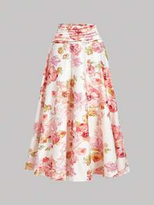 SHEIN MOD Romantic Sunset Floral Halter Maxi Dress With Ruched Corset Bodice And Flowing A-Line Skirt - Beach Wedding Guest & Summer Evening Sundress, Tea Party - Multicolor - View 7