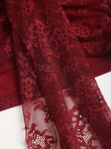 Sweetra Women's Elegant Sexy Lace Patchwork Asymmetrical Ruffle Hem Metal Decor Pleated Bodycon Mini Skirt - Red - View 5