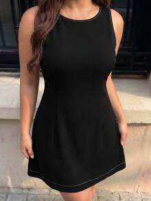Hourglow Plus Size Sleeveless Backless Casual Vacation Dress Formal Black And White Summer - Black - View 3
