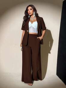 Viva Relle Setelan Jas Bisnis Kasual Elegan Ukuran Plus, Blazer dan Celana Tipis Musim Panas Terbaru, Cocok untuk Perjalanan, Wawancara, dan Bisnis - Coklat - View 5