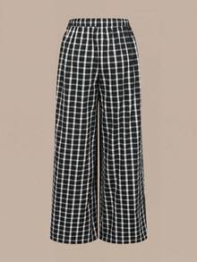 SHEIN BASICS 女款秋季居家休閒長褲 黑白格紋休閒款 - 彩色 - 查看 8