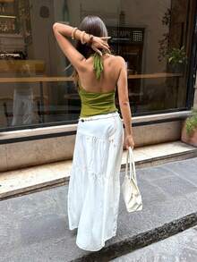 Firerie Áo nữ thanh lịch tối giản mặc hàng ngày / Áo cổ yếm / Áo mùa hè / Áo đi nghỉ mát - Màu xanh Bạc hà - Xem 2