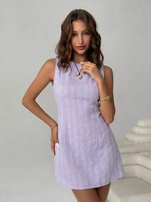 SHEIN EZwear 女士时尚百搭条纹露背性感连衣裙 - 紫丁香色 - 查看 3