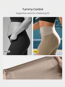 GLOWMODE 4.3" CoreHold FeatherFit™-Sculpt Pavement Pusher No Front Seam Corset Support Tummy Control Biker Shorts With Side Pockets Non-Slip Strips Medium Impact Running Jogging Training Gym Workout - Khaki - View 5