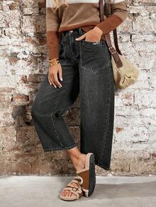EMERY ROSE Plus Size Plain Simple Casual Everyday Jeans Formal Gray Summer - Black - View 6
