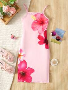 SHEIN 2件套 女童针织条纹花卉图案立领无袖连衣裙 - 彩色 - 查看 6