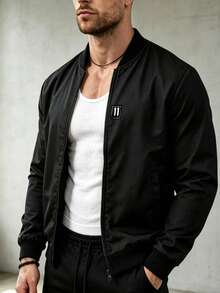 Manfinity Homme Áo khoác nam thường ngày dáng casual, có khóa kéo, điểm nhấn là các chi tiết trang trí. - màu đen - Xem 2