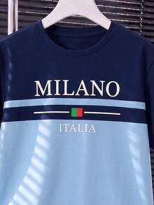 Conjunto de camiseta de manga corta con cuello redondo y estampado de letras de color contrastante, y pantalones cortos para niño preadolescente - Multicolor - Ver 7