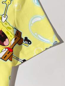 SpongeBob SquarePants | SHEIN Áo thun nữ cổ tròn tay ngắn in hình hoạt hình dễ thương, kiểu dáng ôm vừa vặn. - trắng - Xem 4