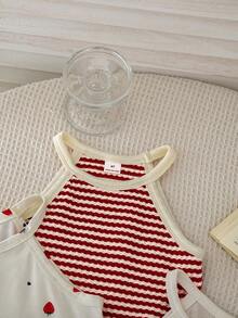 SHEIN LMoss Kids 3件/組少女草莓印花圓領休閒背心上衣，夏季時尚度假款 - 彩色 - 查看 6
