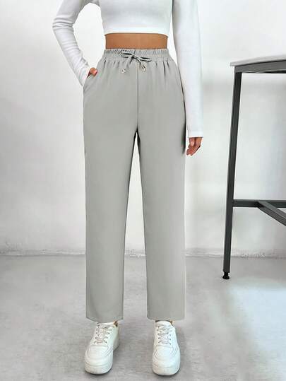 SHEIN PETITE بنطلون صغير مع رباط شّد، جيوب مائلة