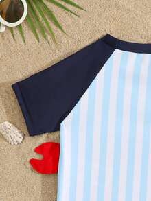 SHEIN Infant & Toddler Crab Print Short Sleeve T-Shirt & Shorts Swimsuit Set - Multicolor - View 5