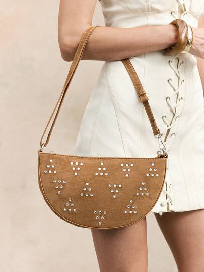 Viva Strut Ladies, Women Shoulder Bag, Hobo Bag, Rhinestone Decoration, Fashionable,  Personality, Simple, Versatile, Street, Sweet And Cool Girls, Hot Girls,Y2k, Retro, Rivets, Vintage, For Commute, Office, Date,  Daily, Shopping, School