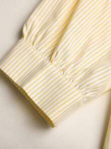 SHEIN Teen Girls' Summer Lightweight Yellow Striped Shirt And Pants Set, Casual Vacation Outfit - Yellow - View 5