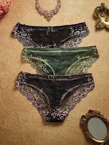 PinupPomp 3入組花邊蕾絲女士內褲 - 彩色 - 查看 2