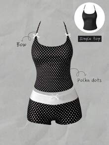 Elavelle Women's Random Print Halter Neck Bow Decor Bikini Set, Spring/Summer - Multicolor - View 1