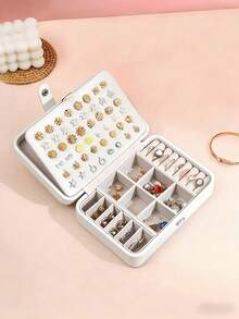 1PC Leather Jewelry Box (16*11*5cm) Double Layer Storage Multi Functional Organizer Perfect Gift For Valentine's Day Back To School - White - View 2