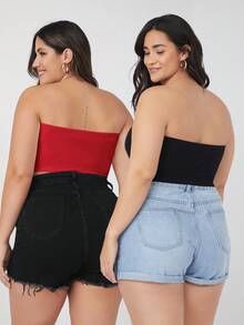 SHEIN BASICS 大尺碼女款純色短版抹胸上衣 - 彩色 - 查看 2