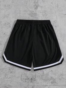 SHEIN 儿童/青少年男童休闲百搭舒适字母印花宽松针织短裤，适合通勤、上学、日常休闲、度假、运动，春夏秋冬四季皆宜，也适合返校季穿着。 - 黑色 - 查看 2