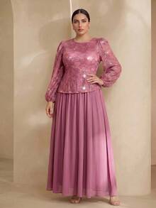 Graceveil Đầm thời trang cỡ lớn dành cho nữ, đính sequin và họa tiết hoa, kiểu dáng thắt eo. - Bụi hồng - Xem 4