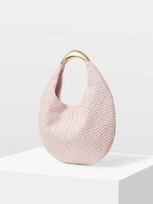 MOTF WOMEN'S FASHION LIGHT PINK WOVEN HANDBAG, EXQUISITE HARDWARE HANDLE, SIMPLE VACATION ROUND BAG, SUITABLE FOR DAILY, COMMUTING, SUMMER VACATION, TRAVEL, PARTIES, WEDDINGS, DRESS MATCHING - Light pink 1 - View 2