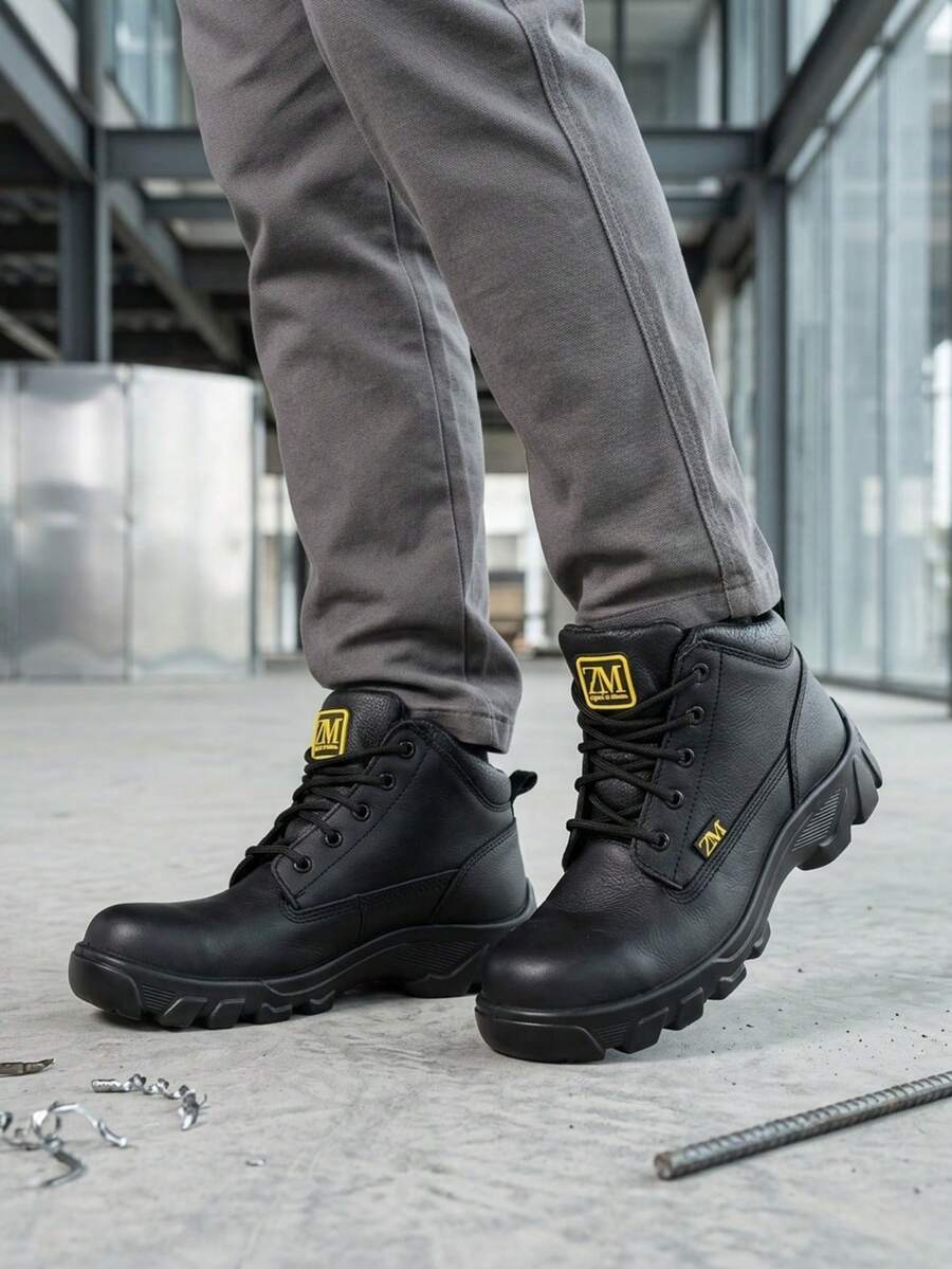 Botas industriales 100% de piel de res con casquillo y suela antideslizante - Negro - Ver 1