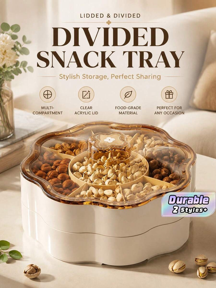 Household Partitioned Dry Fruit Tray With Lid, Nut, Candy, Snack Storage Box For Living Room, Wedding & Party Celebration,Candy Box Dry Fruit Container With Lid For Living Room 5 Compartments Snacks Organiser For Household Use - Multicolor - View 1