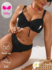 Swim DD+ Women's Solid Color Minimalist Daily Wear Push-Up Swimwear Set - Black - View 6