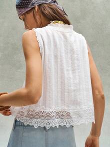 Bohemela Casual Solid Color Woven Patchwork Lace Hem Cropped Women Top,Summer Top - White - View 6