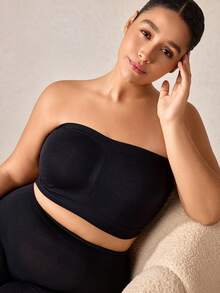 Veilyse 1pc Plus Size Women Seamless Wireless Bra, Black Full Coverage Comfortable Breathable Bandeau Bra - Black - View 9