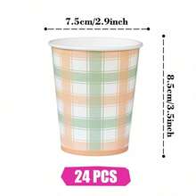 Yellow & Green Gingham Disposable Plates, Napkins And Paper Cups Party Set, Serves 24 Guests. This Disposable Paper Party Tableware Is Suitable For Birthdays, Weddings, Themed Parties And Family Picnics. - View 9