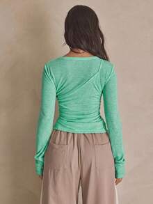 MUSERA Aysmemetric Fitted Layer Long Sleeve Top Summer, Sporty, Casual, Day, Streetstyle, Streetwear Spring Holiday - Teal Blue - View 5