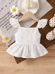 SHEIN LMoss Kids 女童白色刺绣蝴蝶结背心，百搭夏季度假装 - 白色 - 查看 6